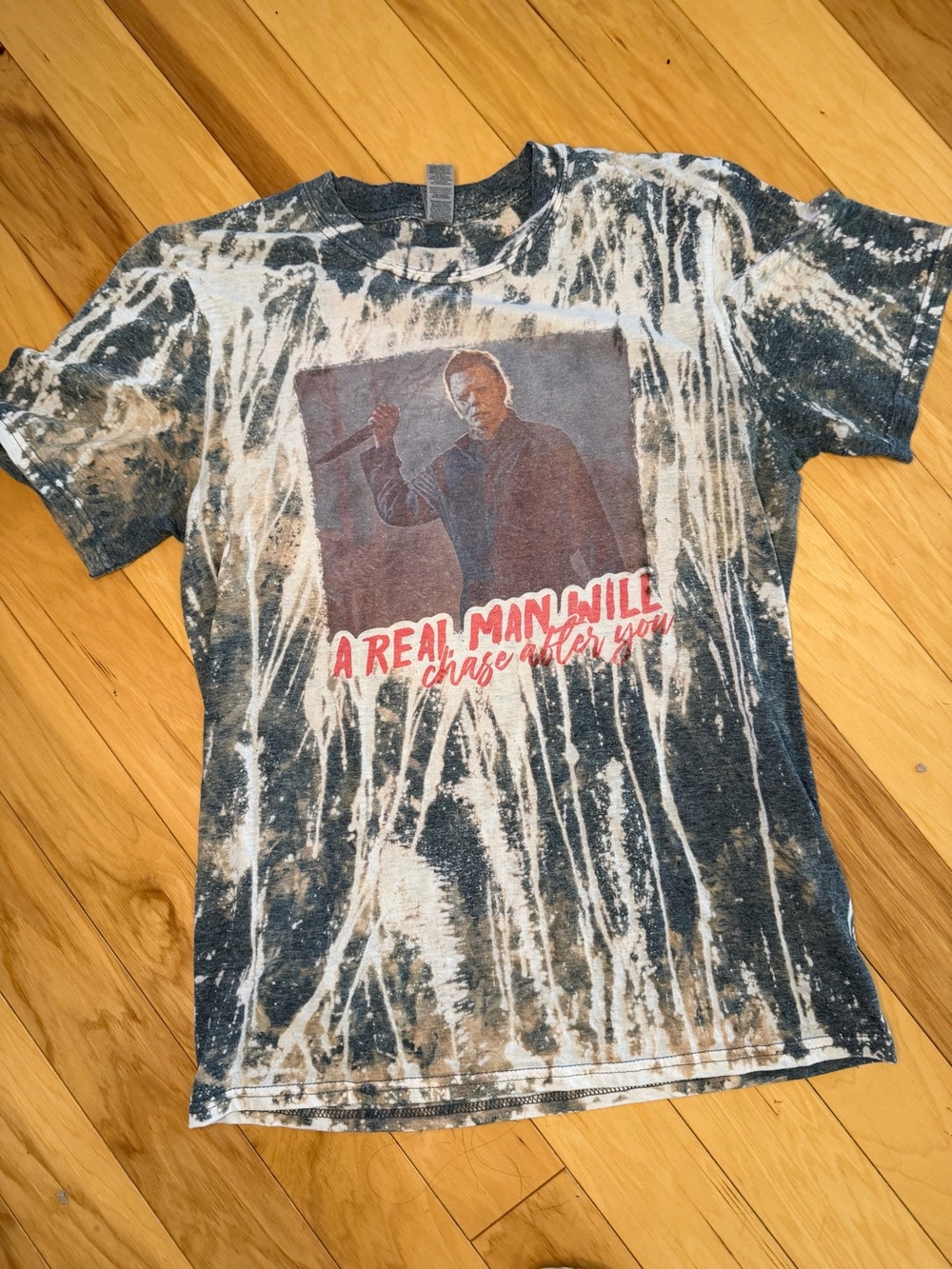 Michael Myers Bleached Tee A Real Man Will Chase After You Halloween S